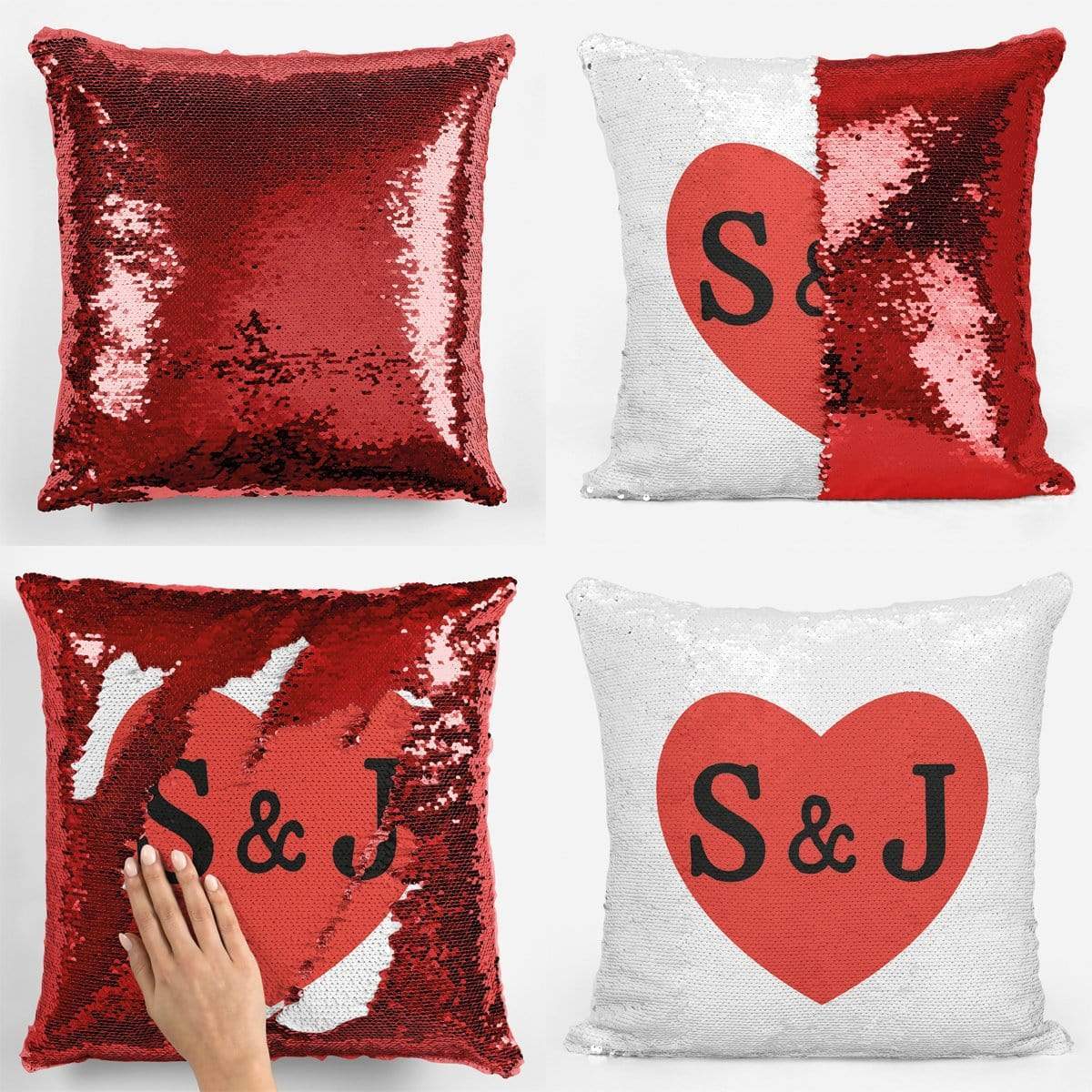 Love Heart Initials Sequin Magic Cushion